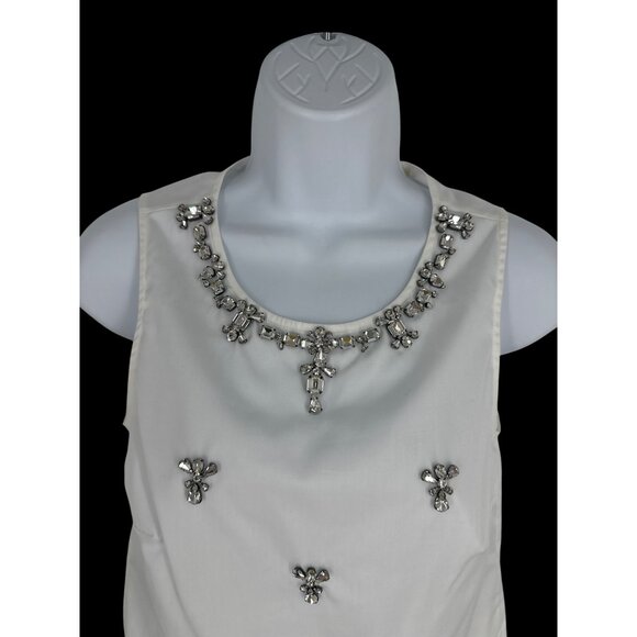 J.Crew Embellished White Sleeveless Button-Up Blouse Size 00 100% Cotton - Picture 2 of 7